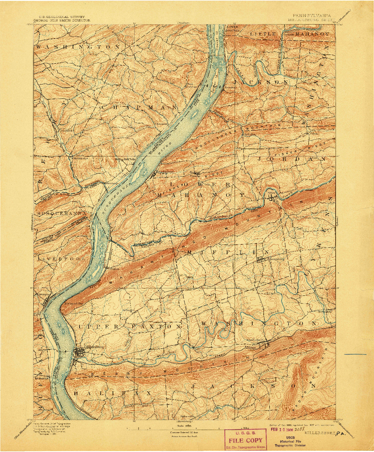 USGS 1:62500-SCALE QUADRANGLE FOR MILLERSBURG, PA 1893