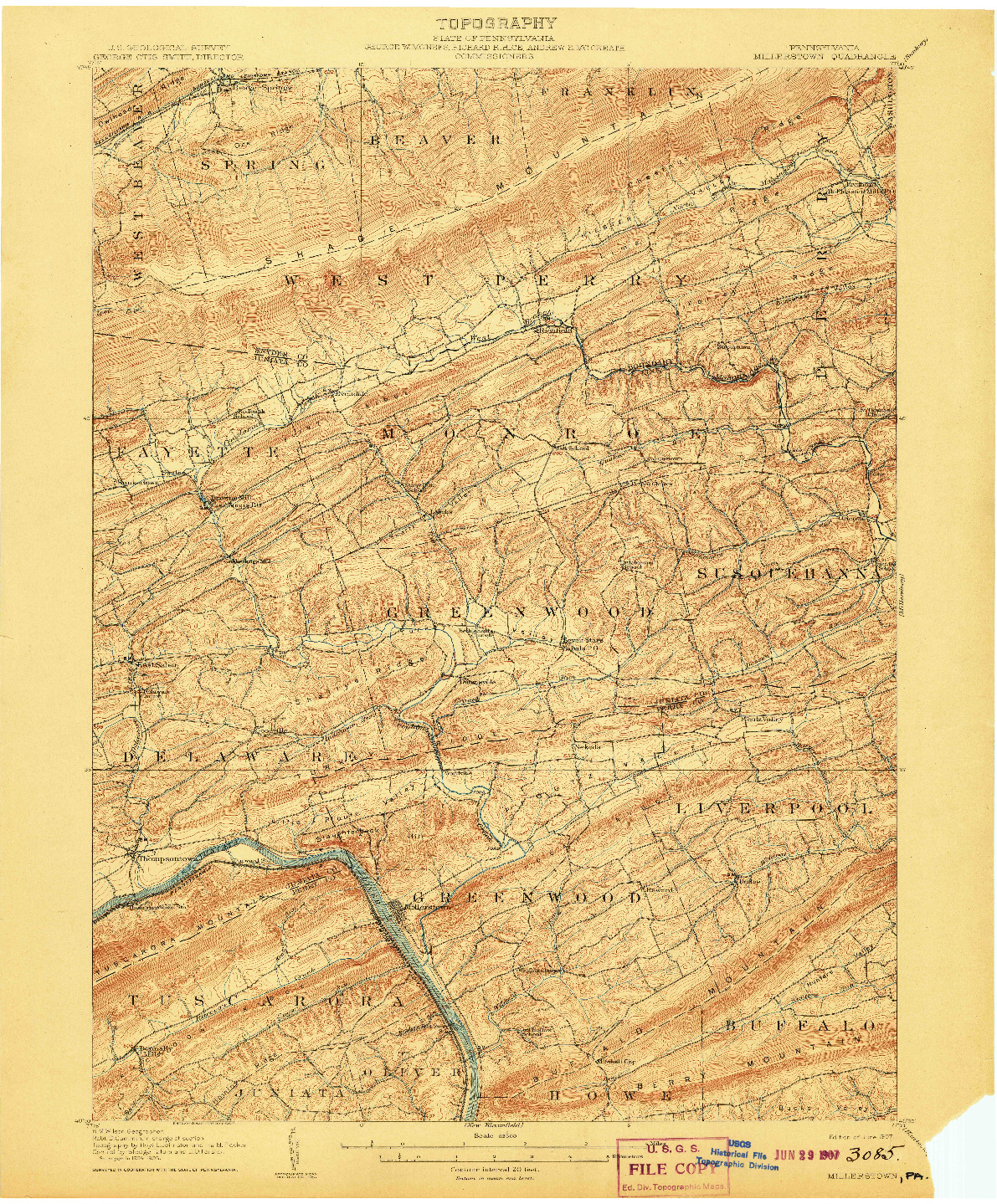 USGS 1:62500-SCALE QUADRANGLE FOR MILLERSTOWN, PA 1907