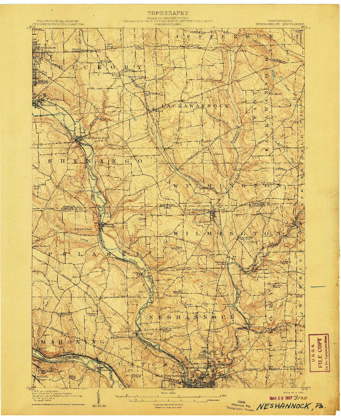 USGS 1:62500-SCALE QUADRANGLE FOR NESHANNOCK, PA 1907