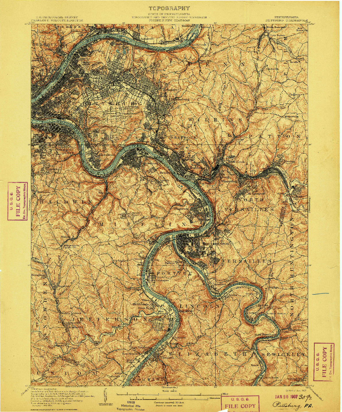 USGS 1:62500-SCALE QUADRANGLE FOR PITTSBURG, PA 1907