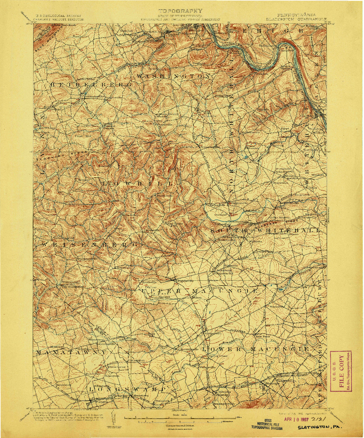 USGS 1:62500-SCALE QUADRANGLE FOR SLATINGTON, PA 1902