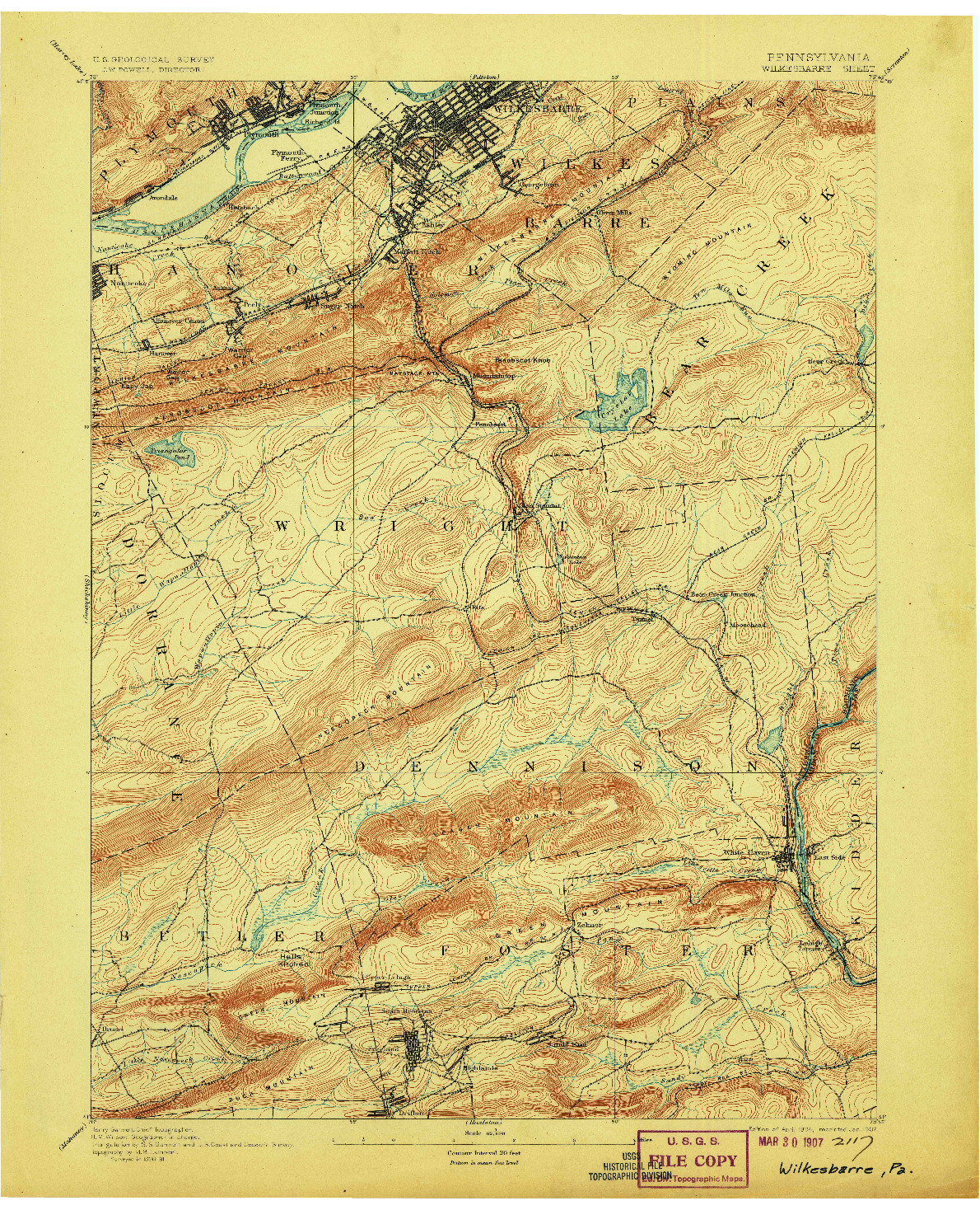 USGS 1:62500-SCALE QUADRANGLE FOR WILKESBARRE, PA 1894