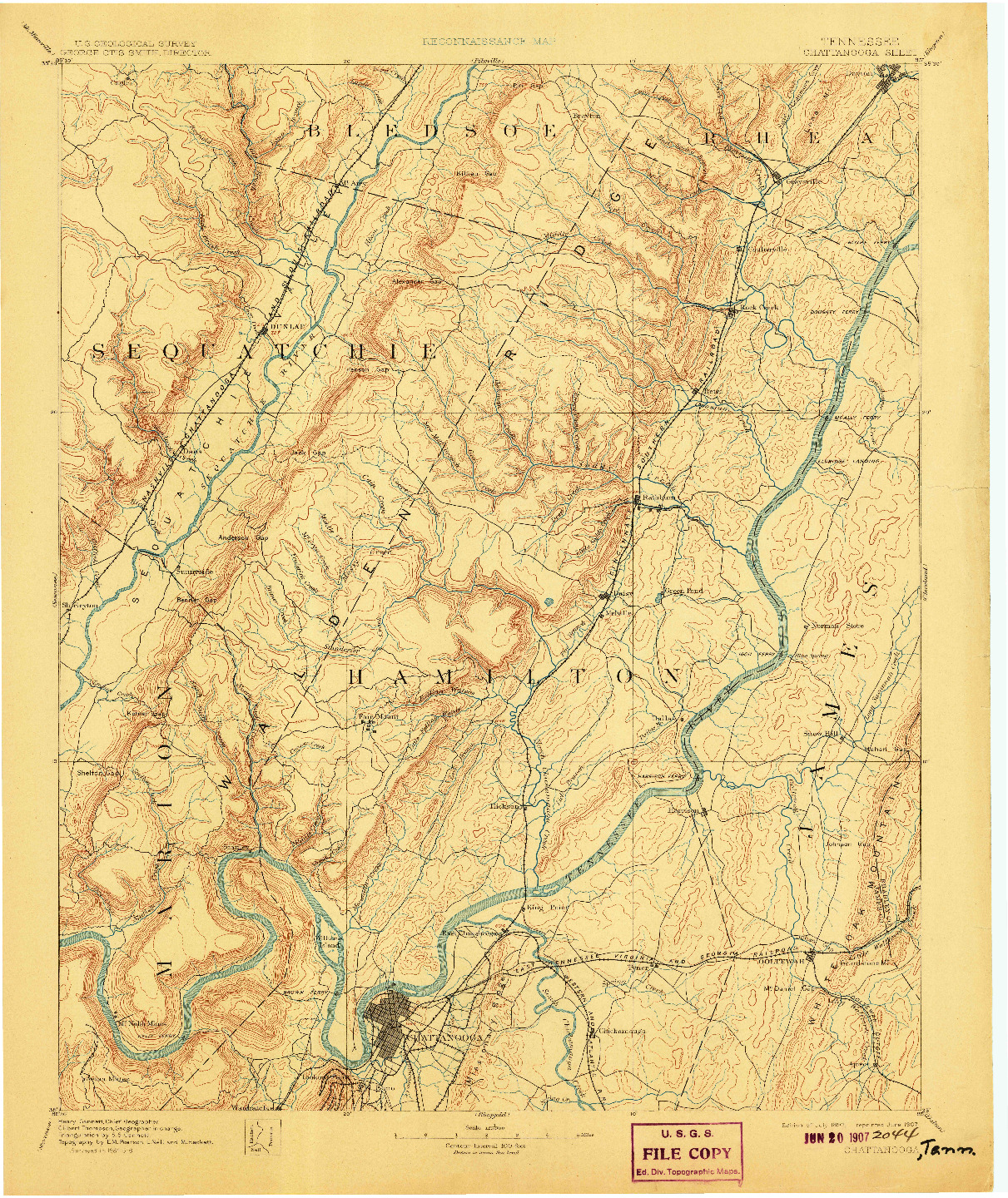 USGS 1:125000-SCALE QUADRANGLE FOR CHATTANOOGA, TN 1893