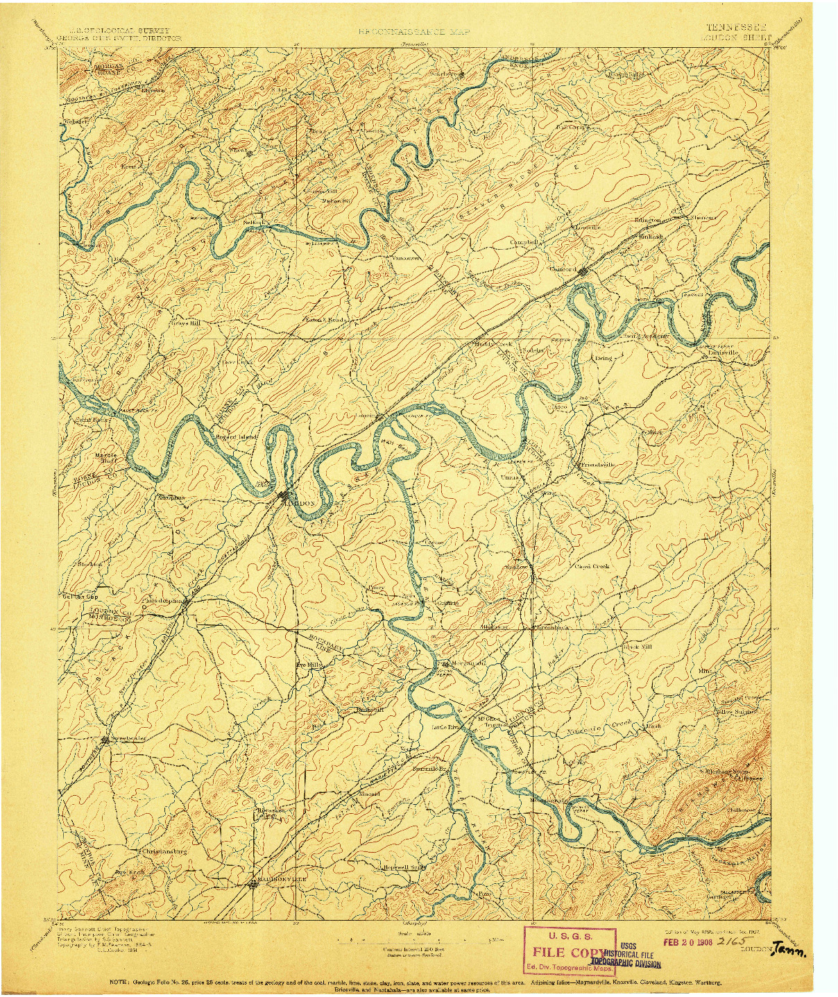 USGS 1:125000-SCALE QUADRANGLE FOR LOUDON, TN 1895