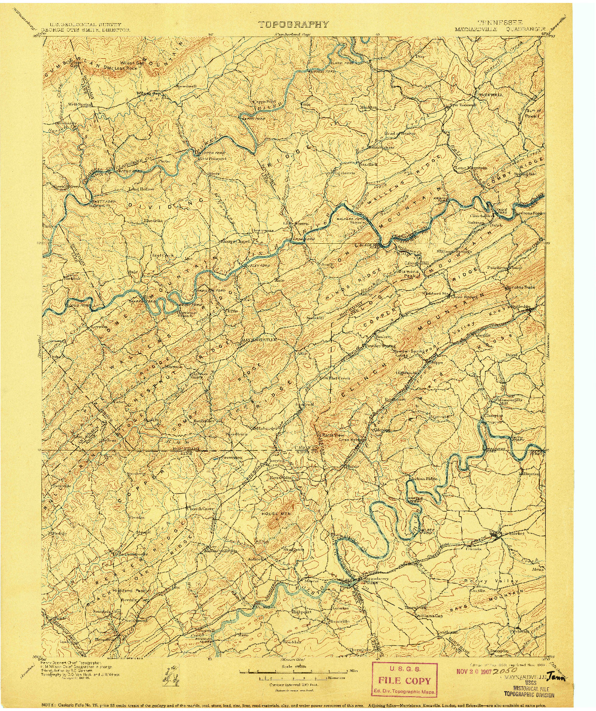 USGS 1:125000-SCALE QUADRANGLE FOR MAYNARDVILLE, TN 1900