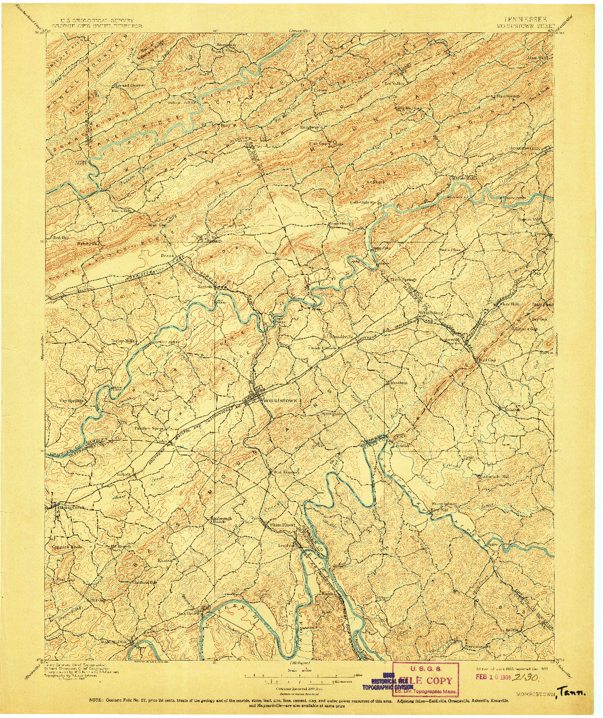 USGS 1:125000-SCALE QUADRANGLE FOR MORRISTOWN, TN 1895