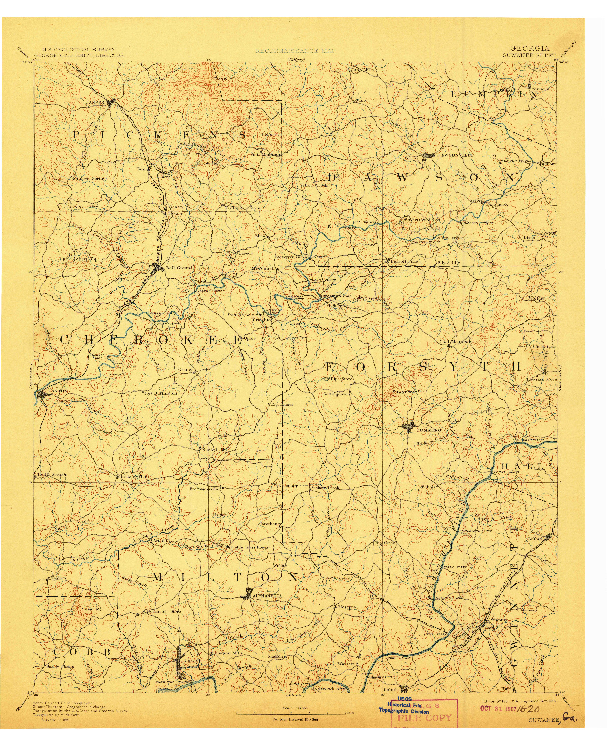 USGS 1:125000-SCALE QUADRANGLE FOR SUWANEE, GA 1894