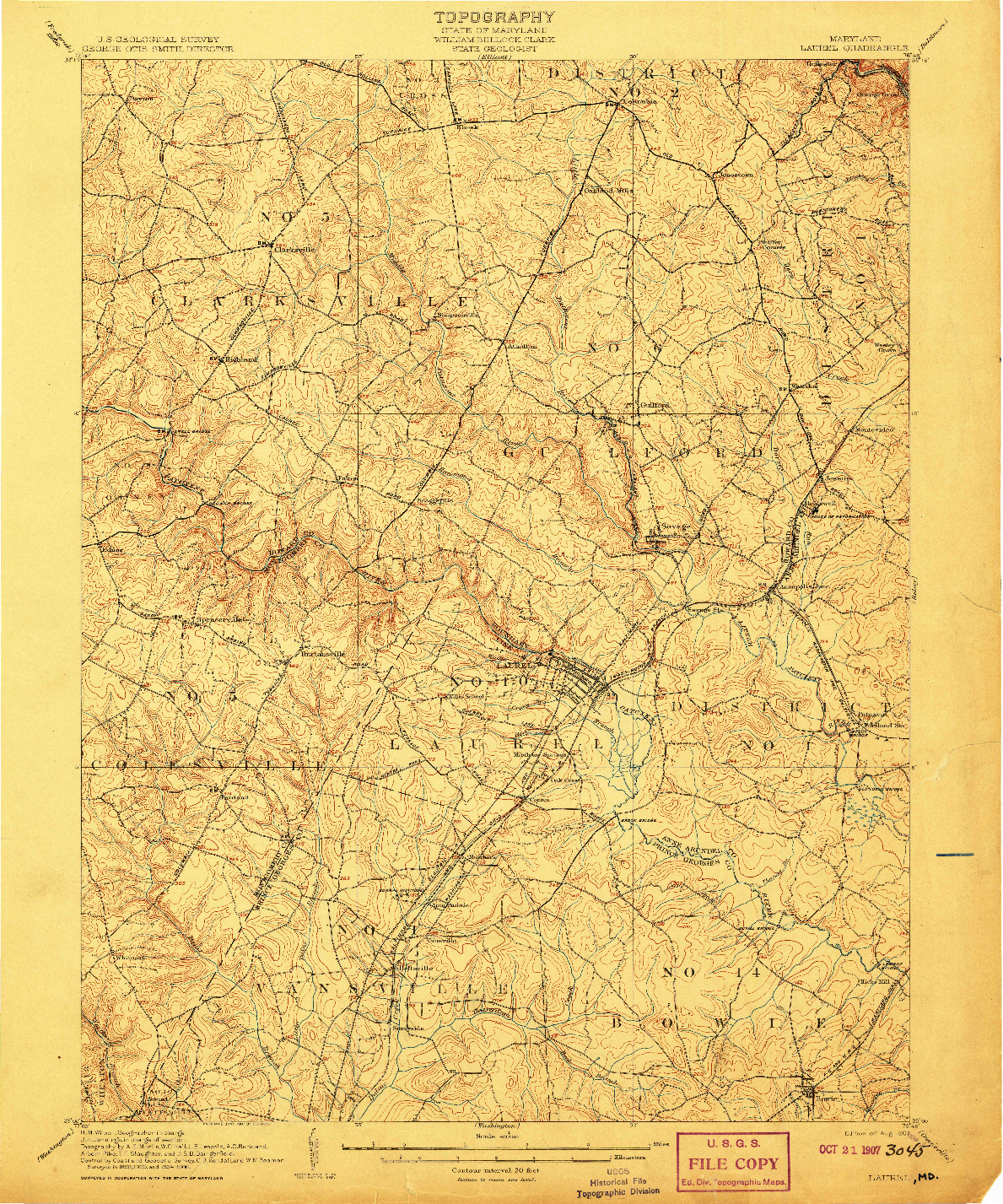 USGS 1:62500-SCALE QUADRANGLE FOR LAUREL, MD 1907