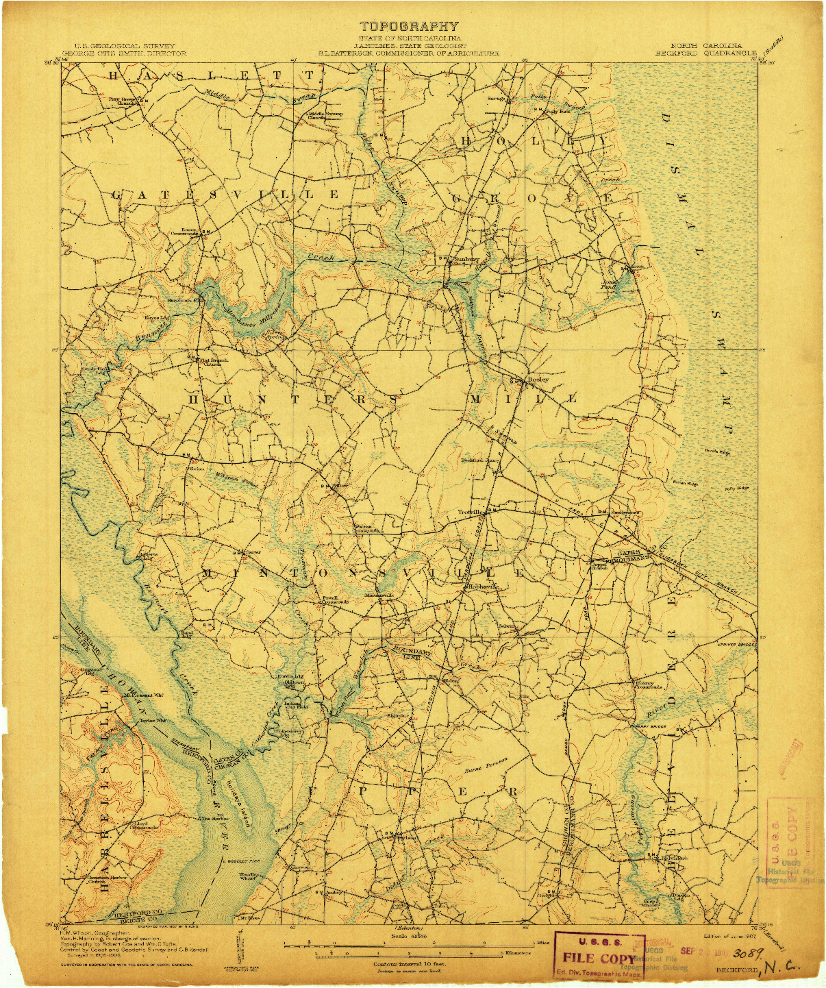 USGS 1:62500-SCALE QUADRANGLE FOR BECKFORD, NC 1907