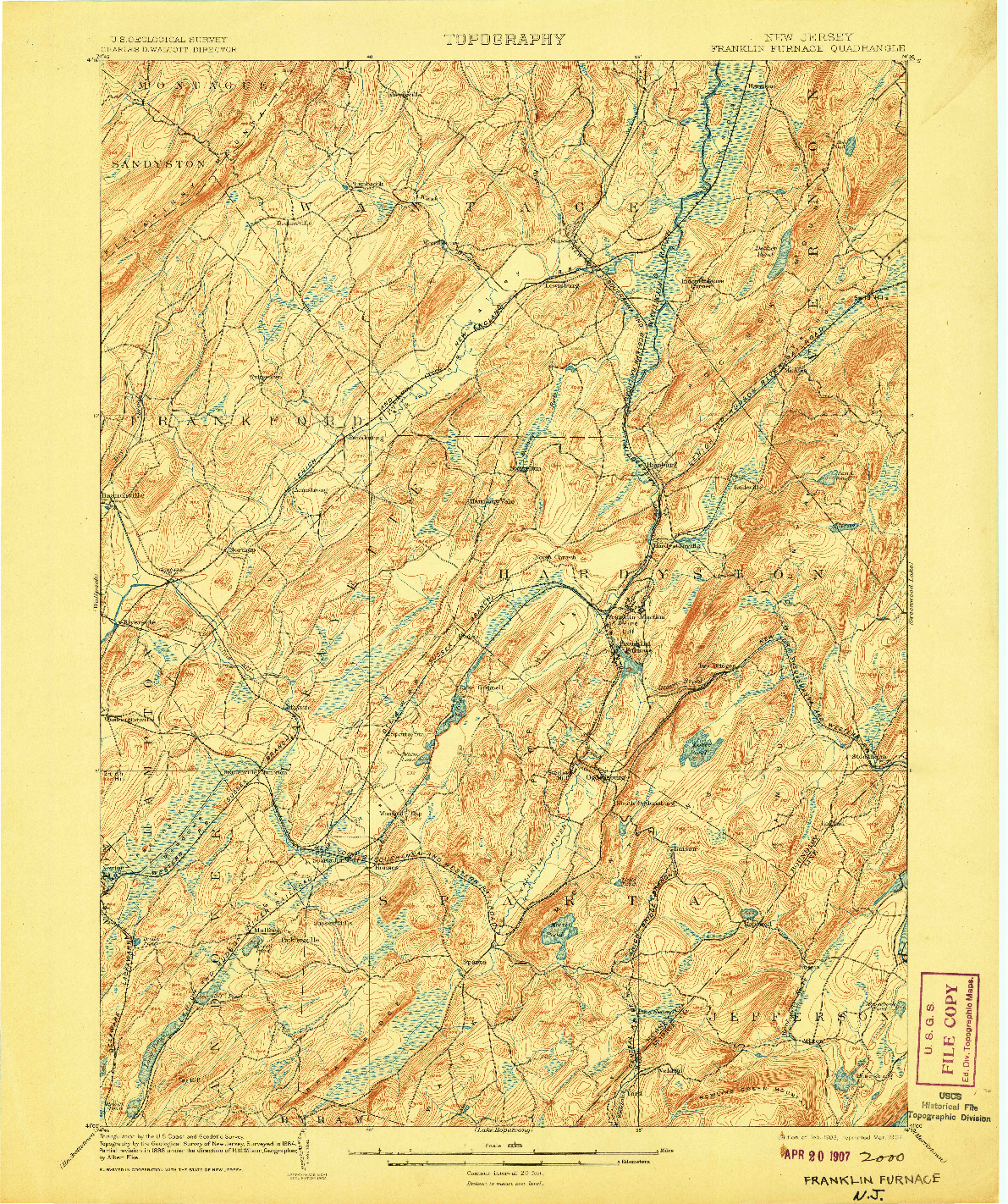 USGS 1:62500-SCALE QUADRANGLE FOR FRANKLIN FURNACE, NJ 1903