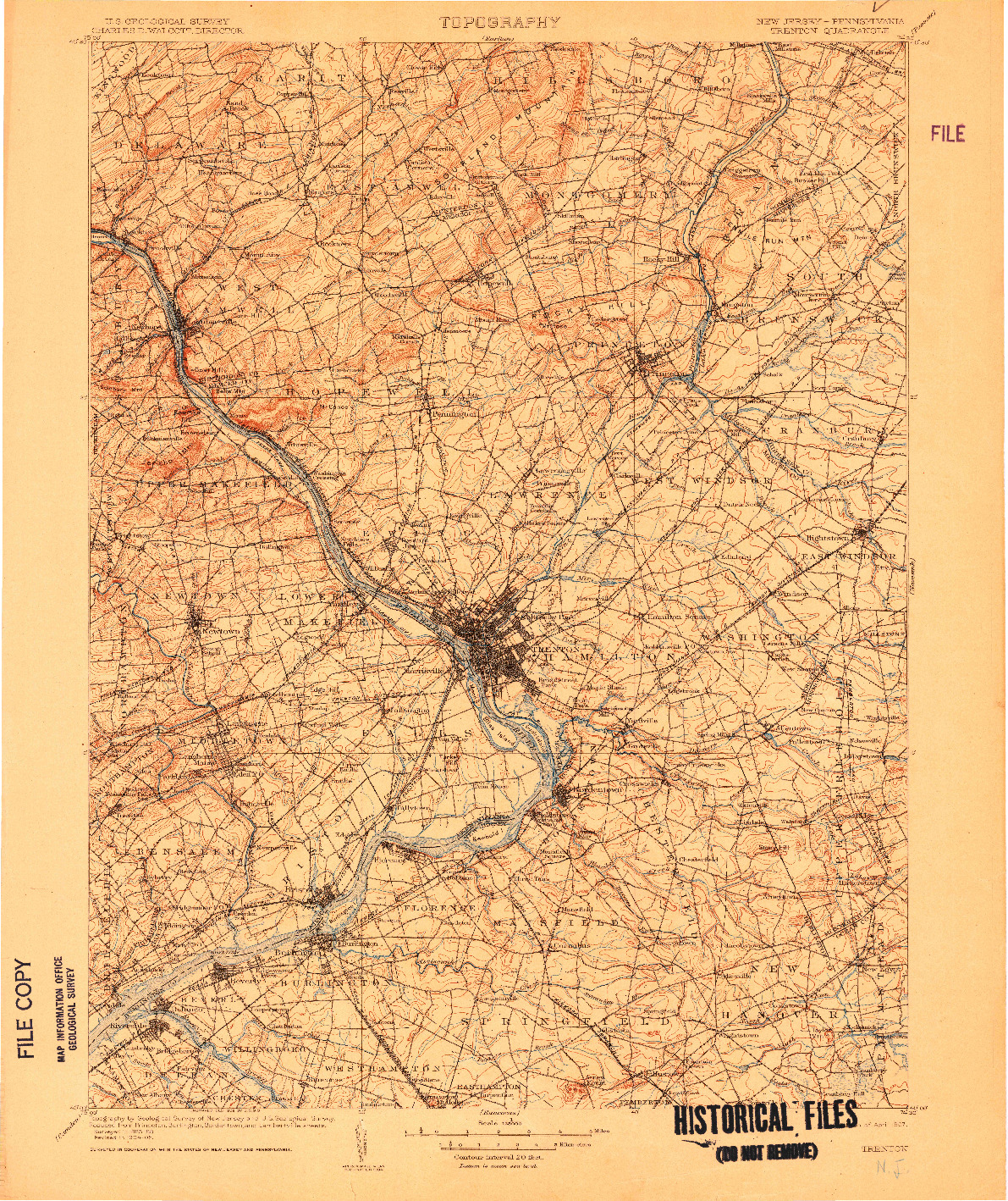 USGS 1:125000-SCALE QUADRANGLE FOR TRENTON, NJ 1907