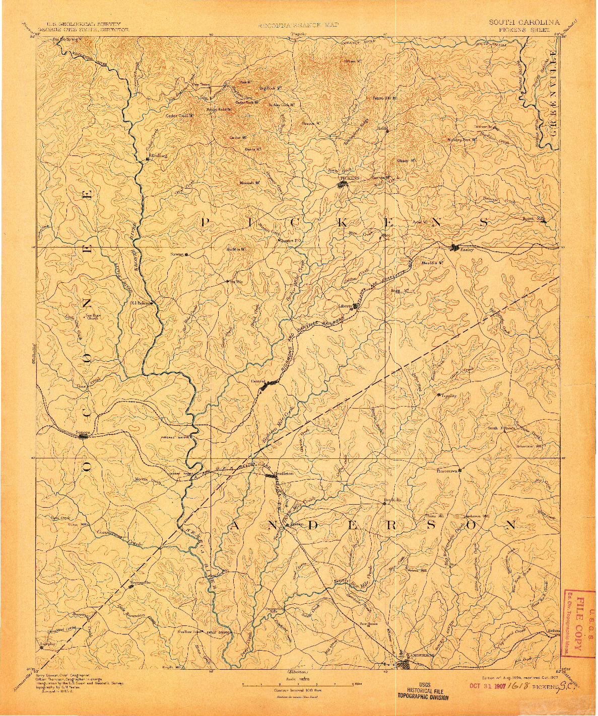 USGS 1:125000-SCALE QUADRANGLE FOR PICKENS, SC 1894