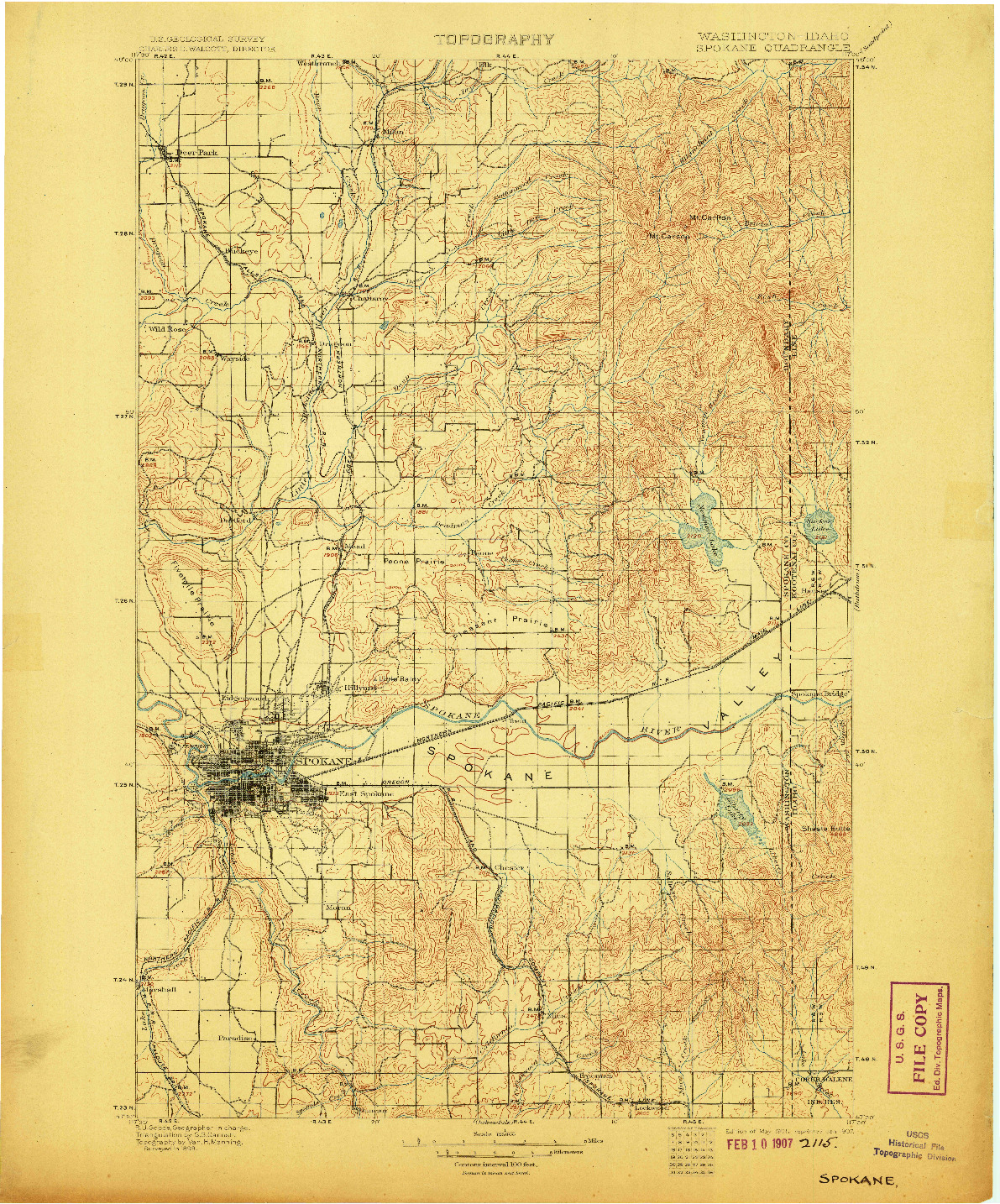 USGS 1:125000-SCALE QUADRANGLE FOR SPOKANE, WA 1901