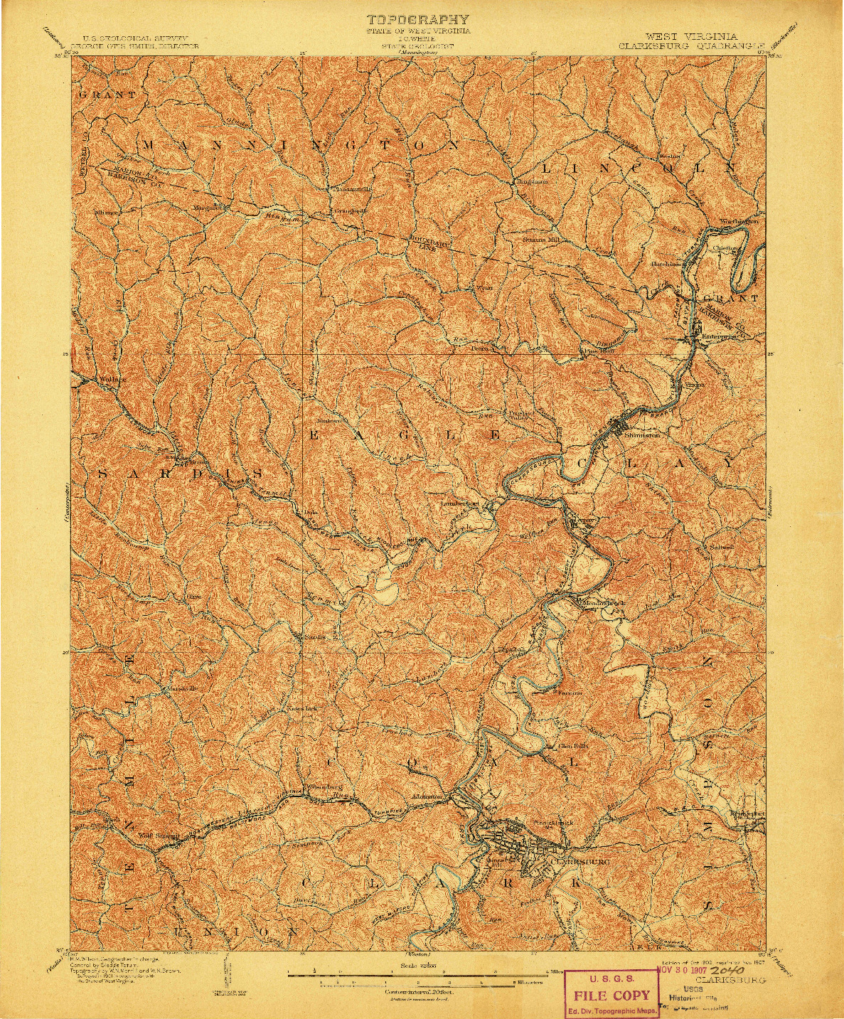 USGS 1:62500-SCALE QUADRANGLE FOR CLARKSBURG, WV 1902