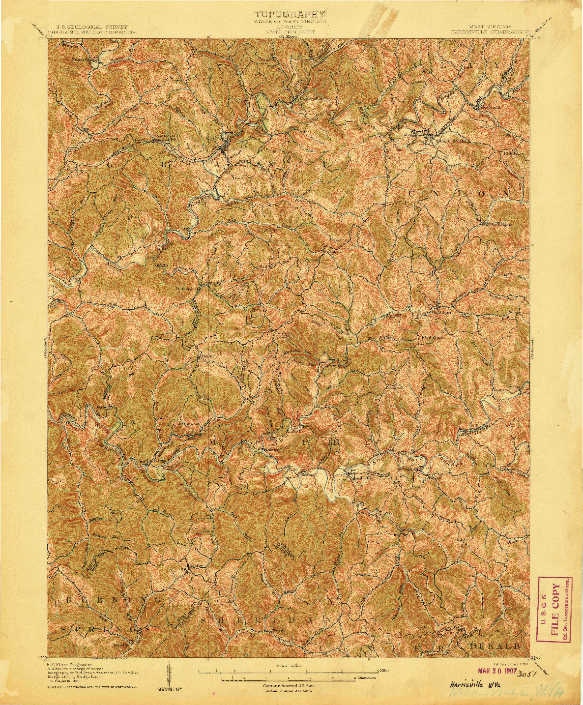 USGS 1:62500-SCALE QUADRANGLE FOR HARRISVILLE, WV 1907