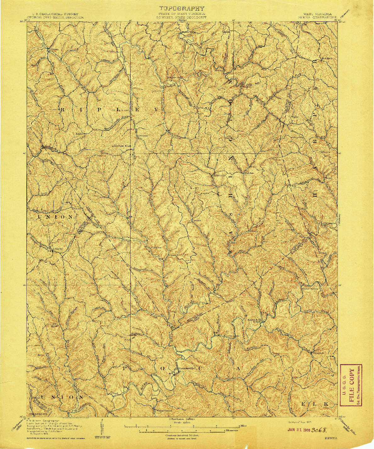 USGS 1:62500-SCALE QUADRANGLE FOR KENNA, WV 1907