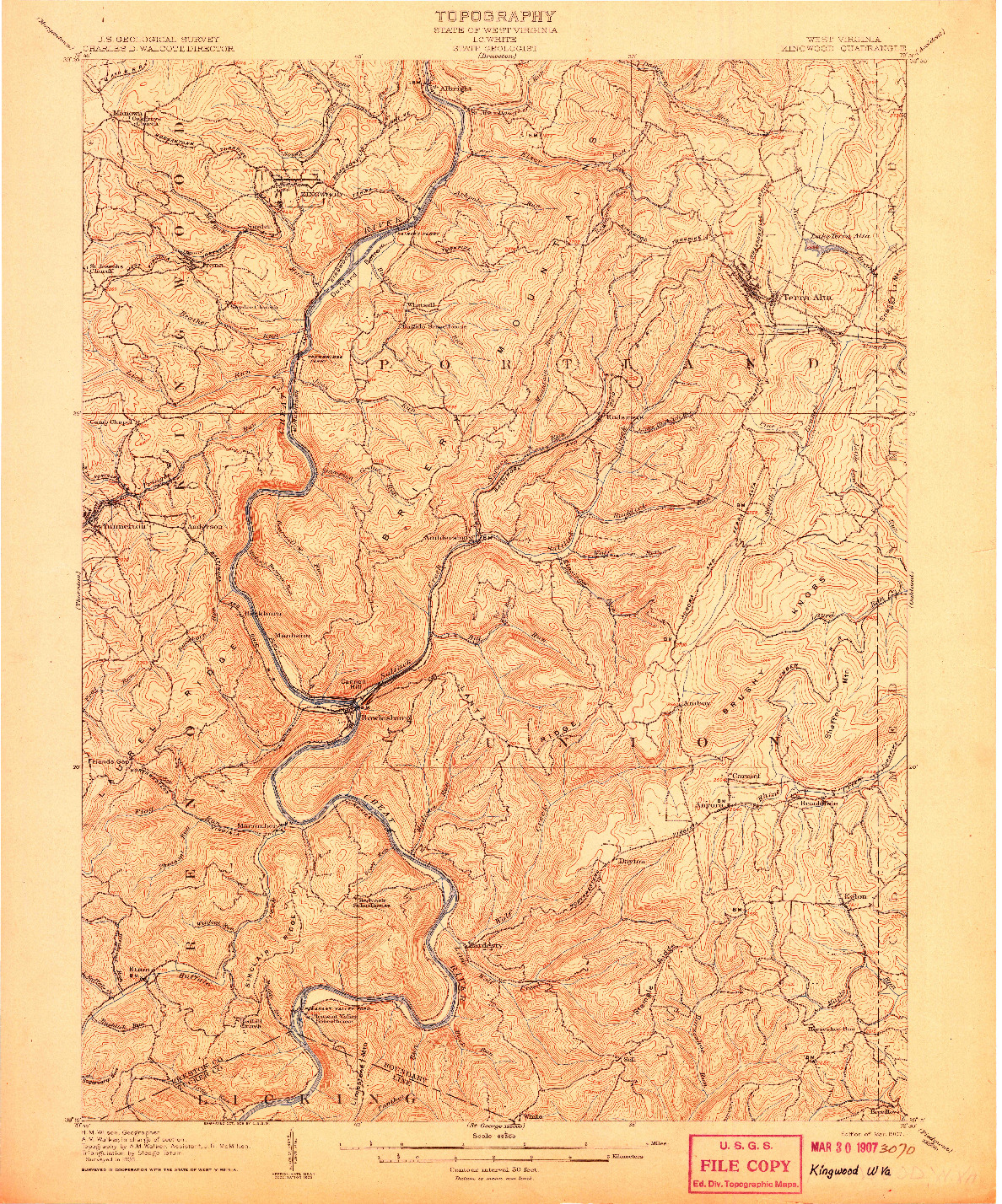 USGS 1:62500-SCALE QUADRANGLE FOR KINGWOOD, WV 1907