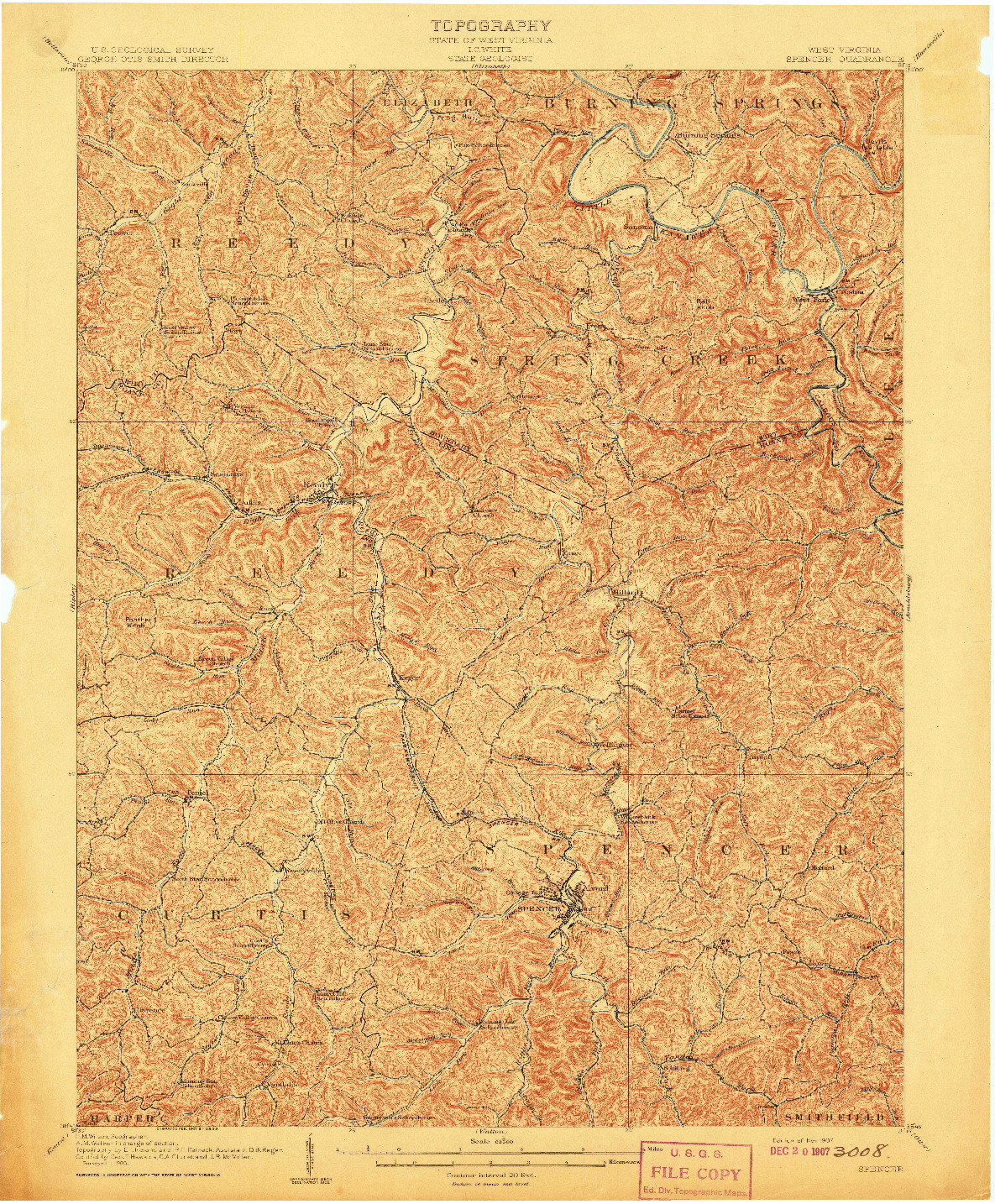 USGS 1:62500-SCALE QUADRANGLE FOR SPENCER, WV 1907