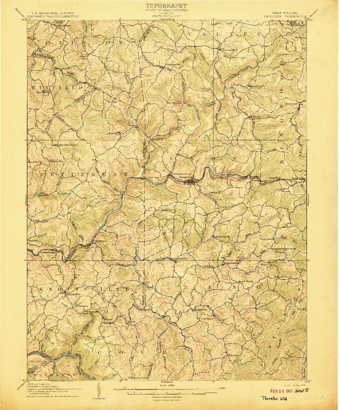 USGS 1:62500-SCALE QUADRANGLE FOR THORNTON, WV 1907