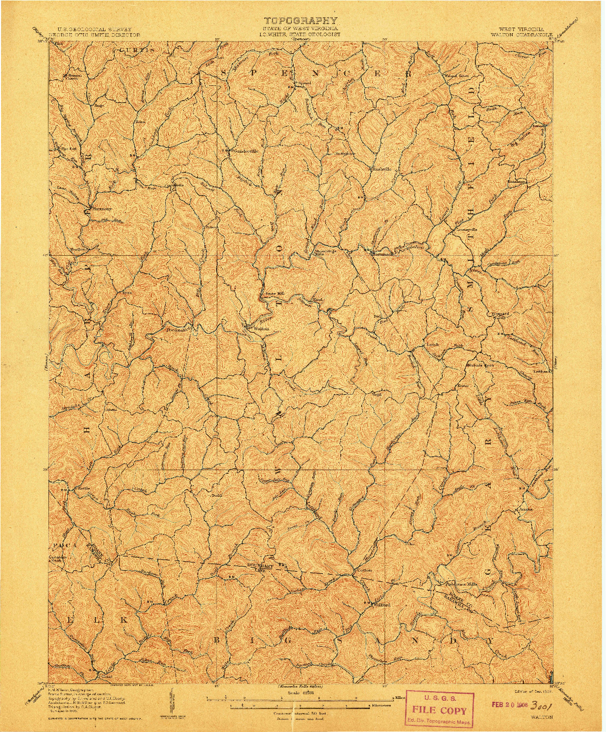 USGS 1:62500-SCALE QUADRANGLE FOR WALTON, WV 1907