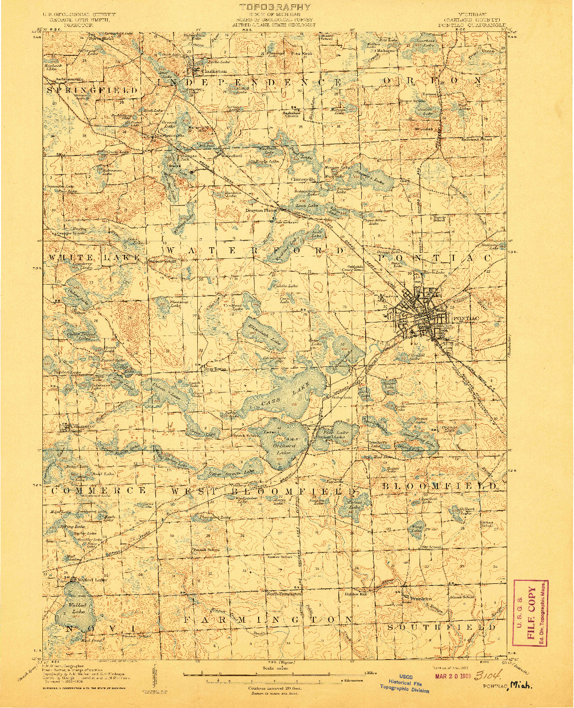 USGS 1:62500-SCALE QUADRANGLE FOR PONTIAC, MI 1907