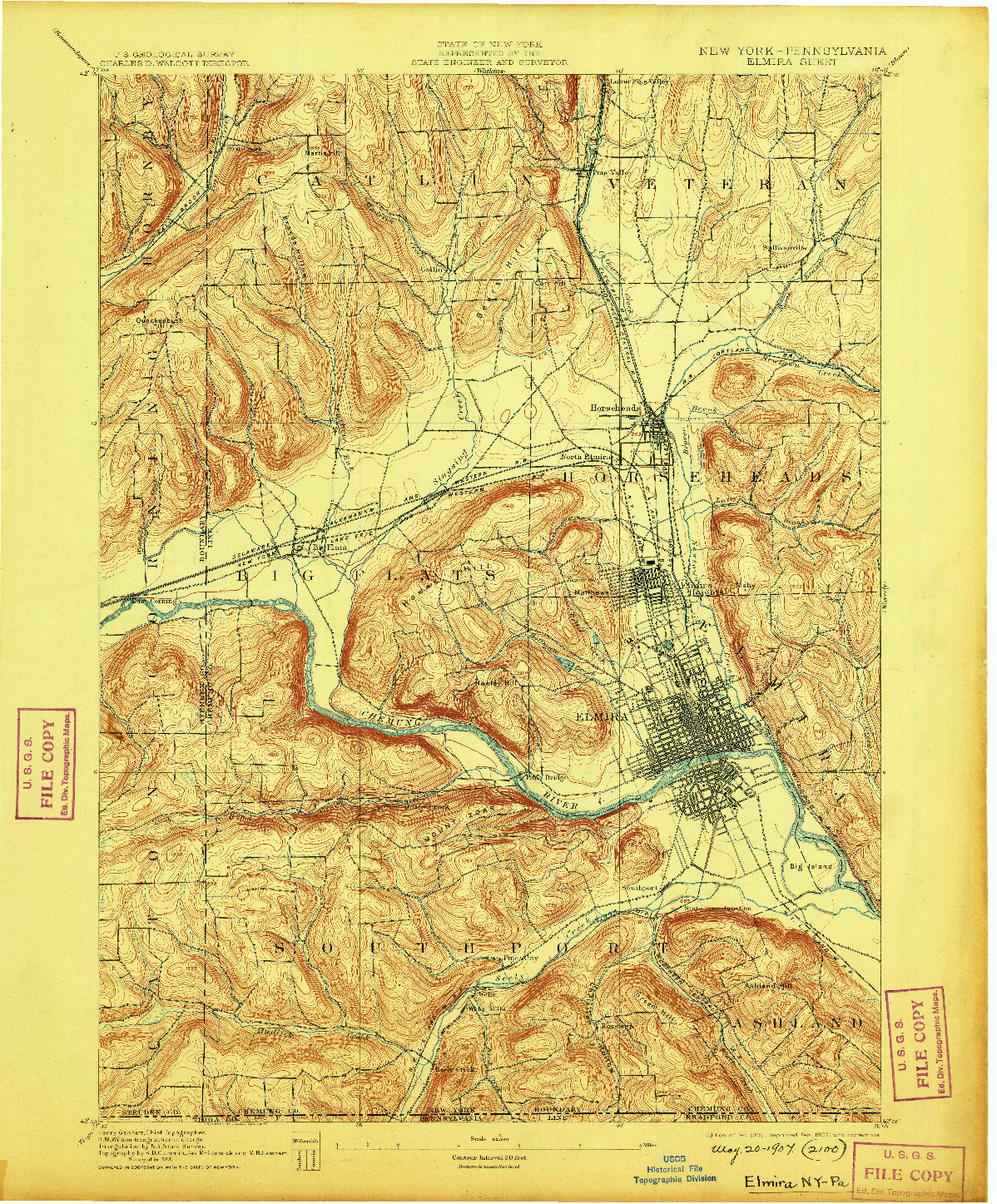 USGS 1:62500-SCALE QUADRANGLE FOR ELMIRA, NY 1895