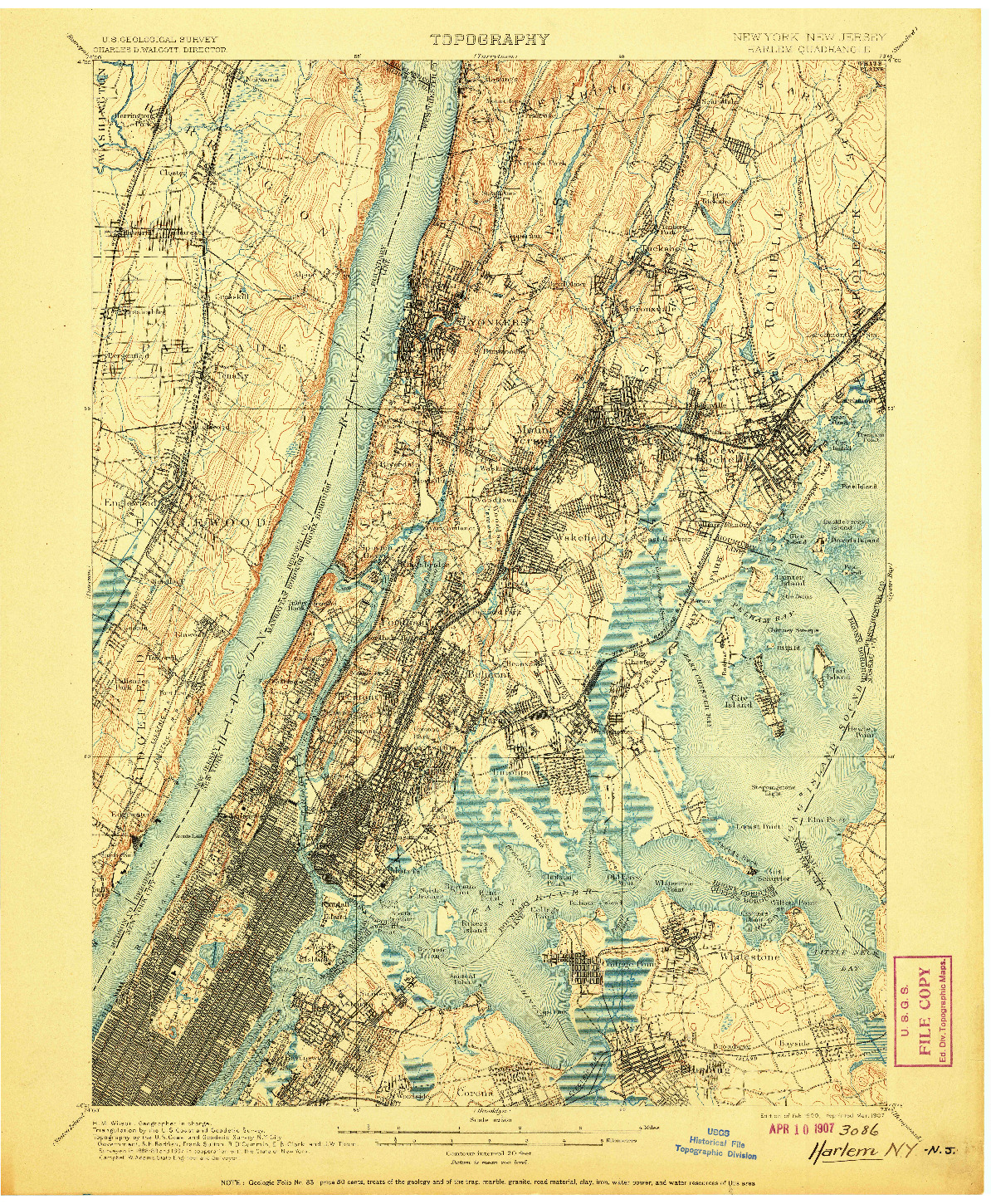 USGS 1:62500-SCALE QUADRANGLE FOR HARLEM, NY 1900