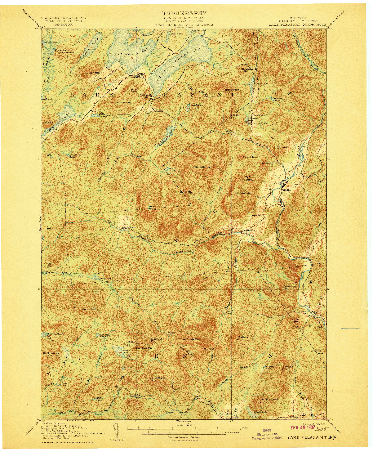 USGS 1:62500-SCALE QUADRANGLE FOR LAKE PLEASANT, NY 1907