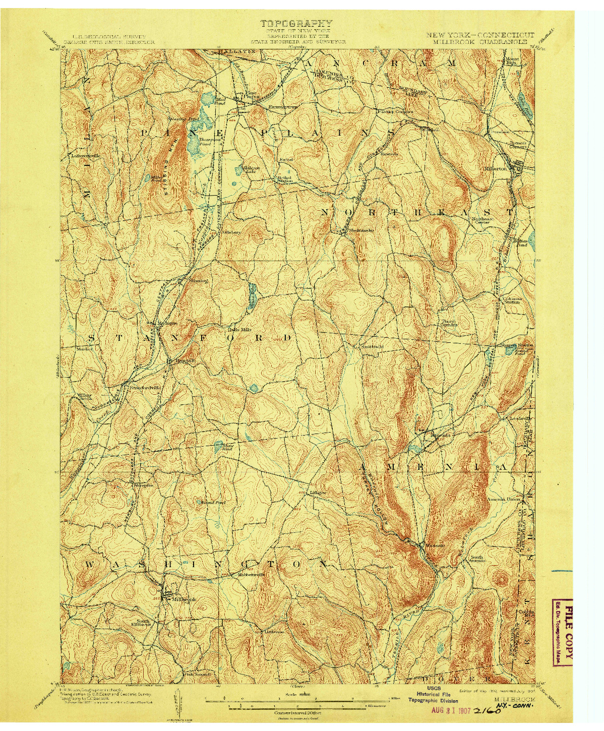 USGS 1:62500-SCALE QUADRANGLE FOR MILLBROOK, NY 1902