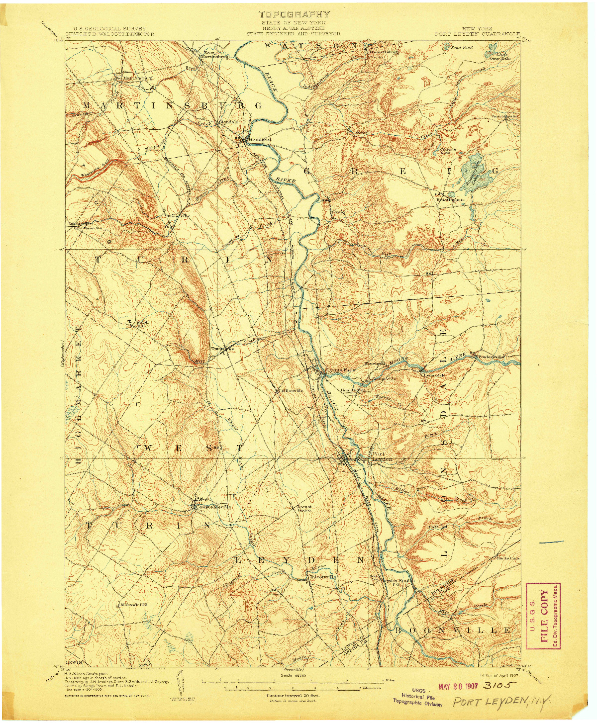 USGS 1:62500-SCALE QUADRANGLE FOR PORT LEYDEN, NY 1907