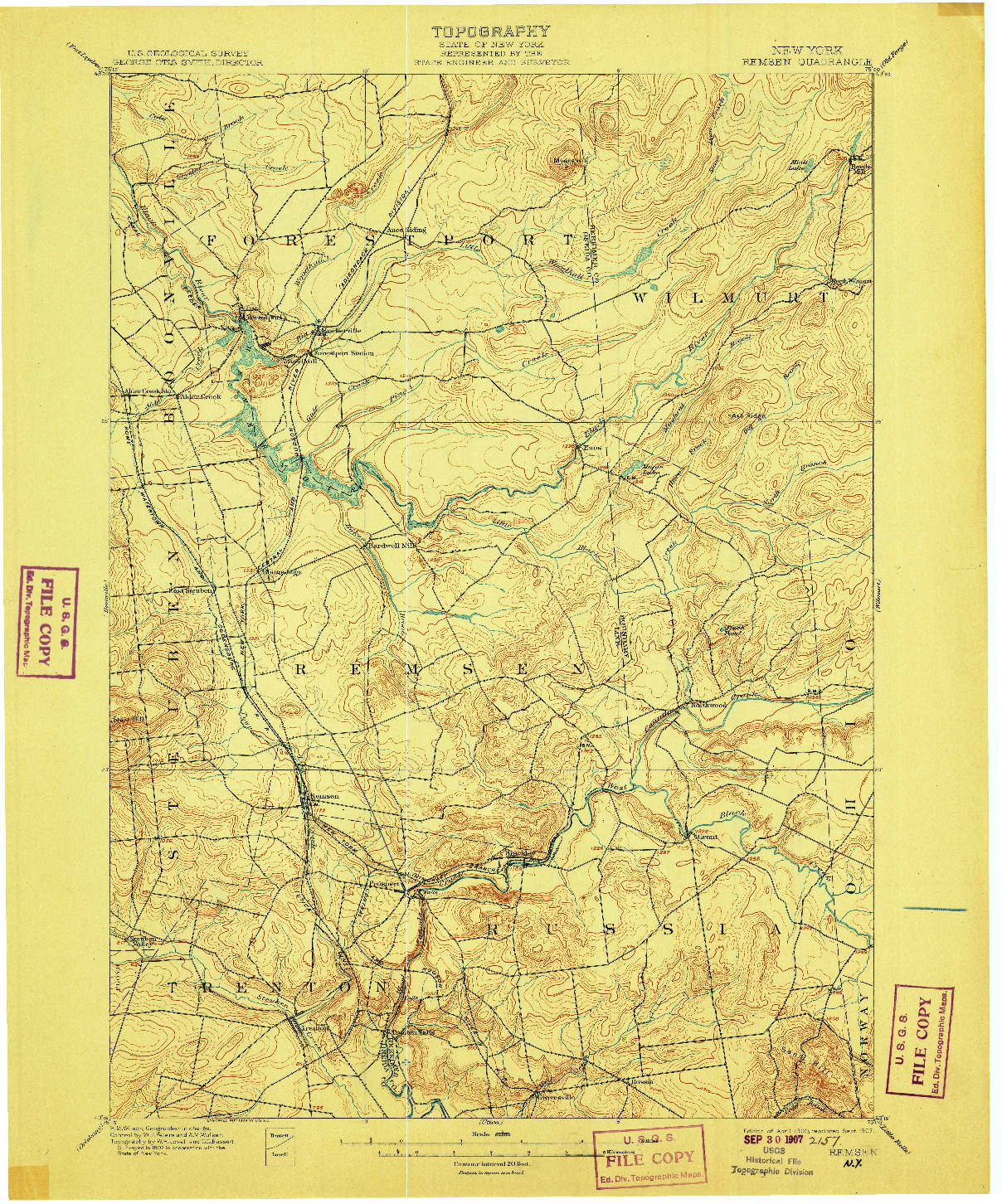 USGS 1:62500-SCALE QUADRANGLE FOR REMSEN, NY 1900