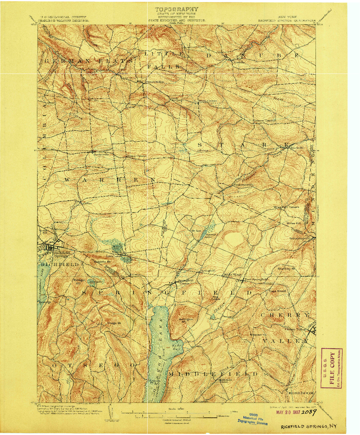 USGS 1:62500-SCALE QUADRANGLE FOR RICHFIELD SPRINGS, NY 1903