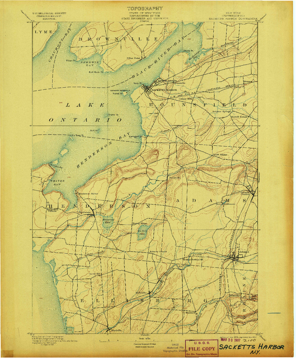 USGS 1:62500-SCALE QUADRANGLE FOR SACKETTS HARBOR, NY 1895