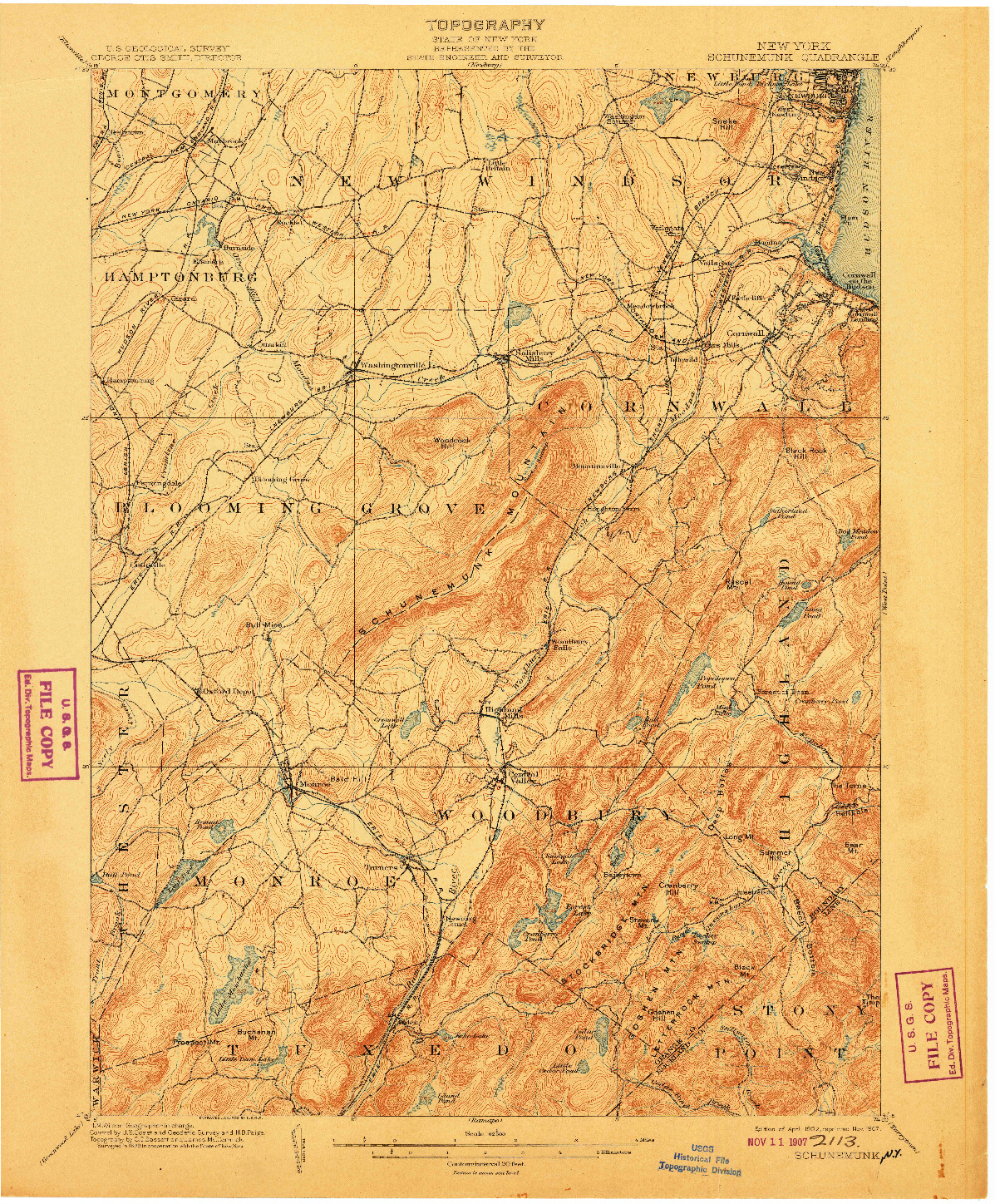 USGS 1:62500-SCALE QUADRANGLE FOR SCHUNEMUNK, NY 1902