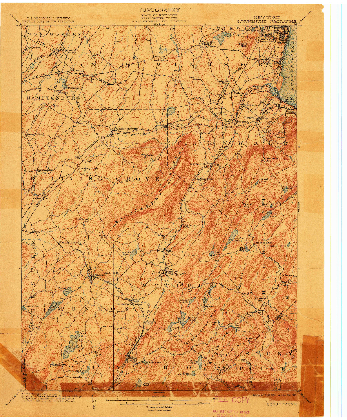 USGS 1:62500-SCALE QUADRANGLE FOR SCHUNEMUNK, NY 1902