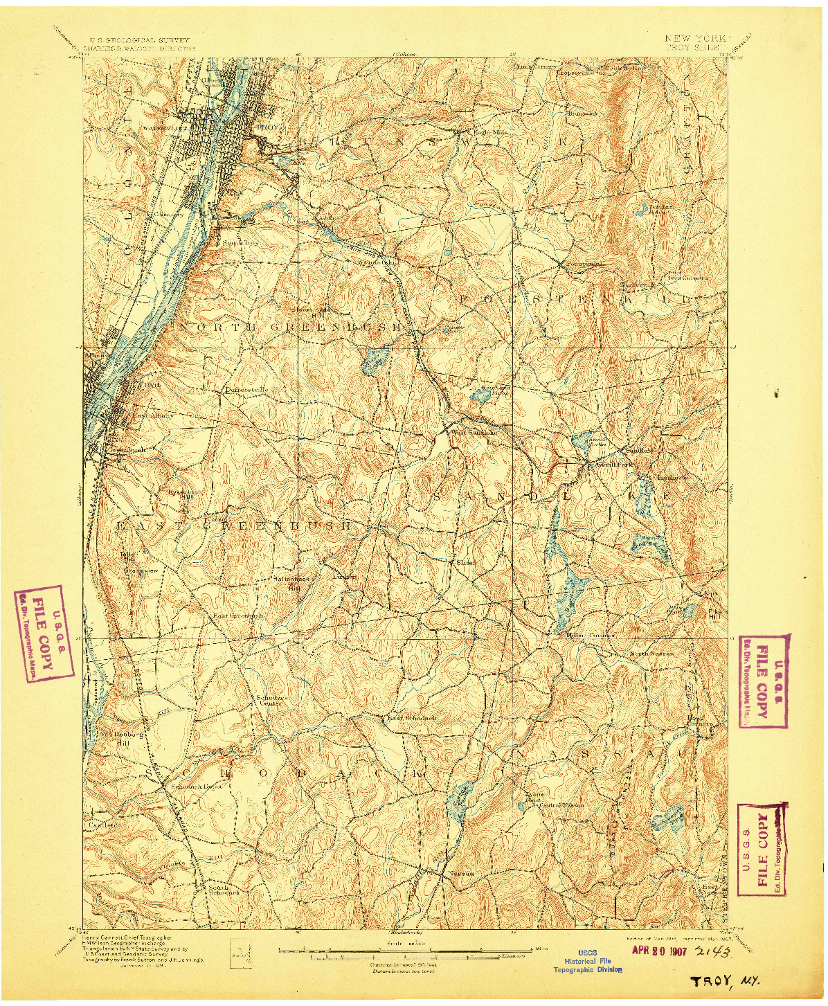 USGS 1:62500-SCALE QUADRANGLE FOR TROY, NY 1898
