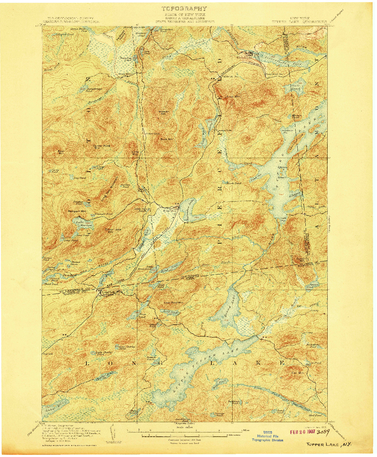 USGS 1:62500-SCALE QUADRANGLE FOR TUPPER LAKE, NY 1907