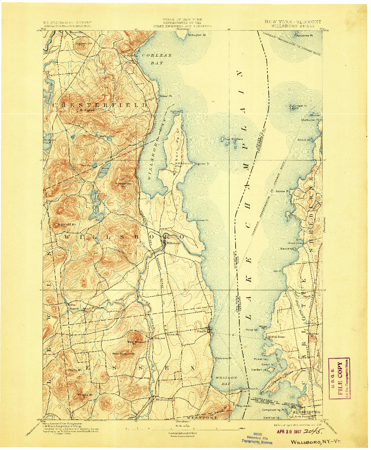 USGS 1:62500-SCALE QUADRANGLE FOR WILLSBORO, NY 1895