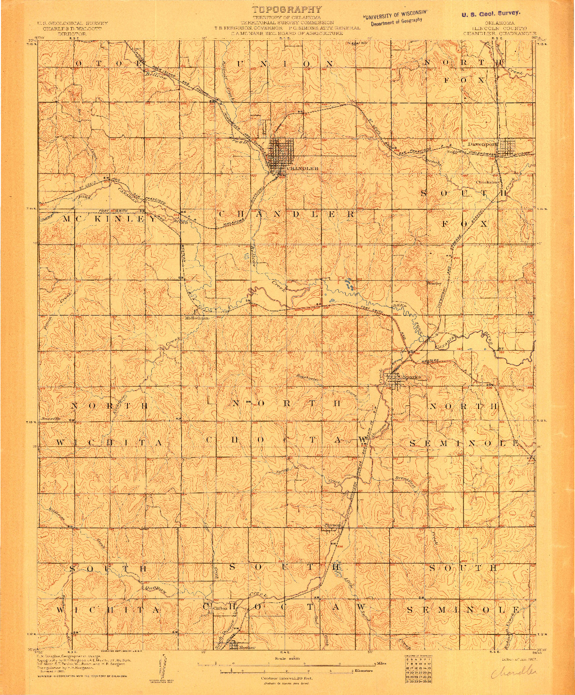 USGS 1:62500-SCALE QUADRANGLE FOR CHANDLER, OK 1907