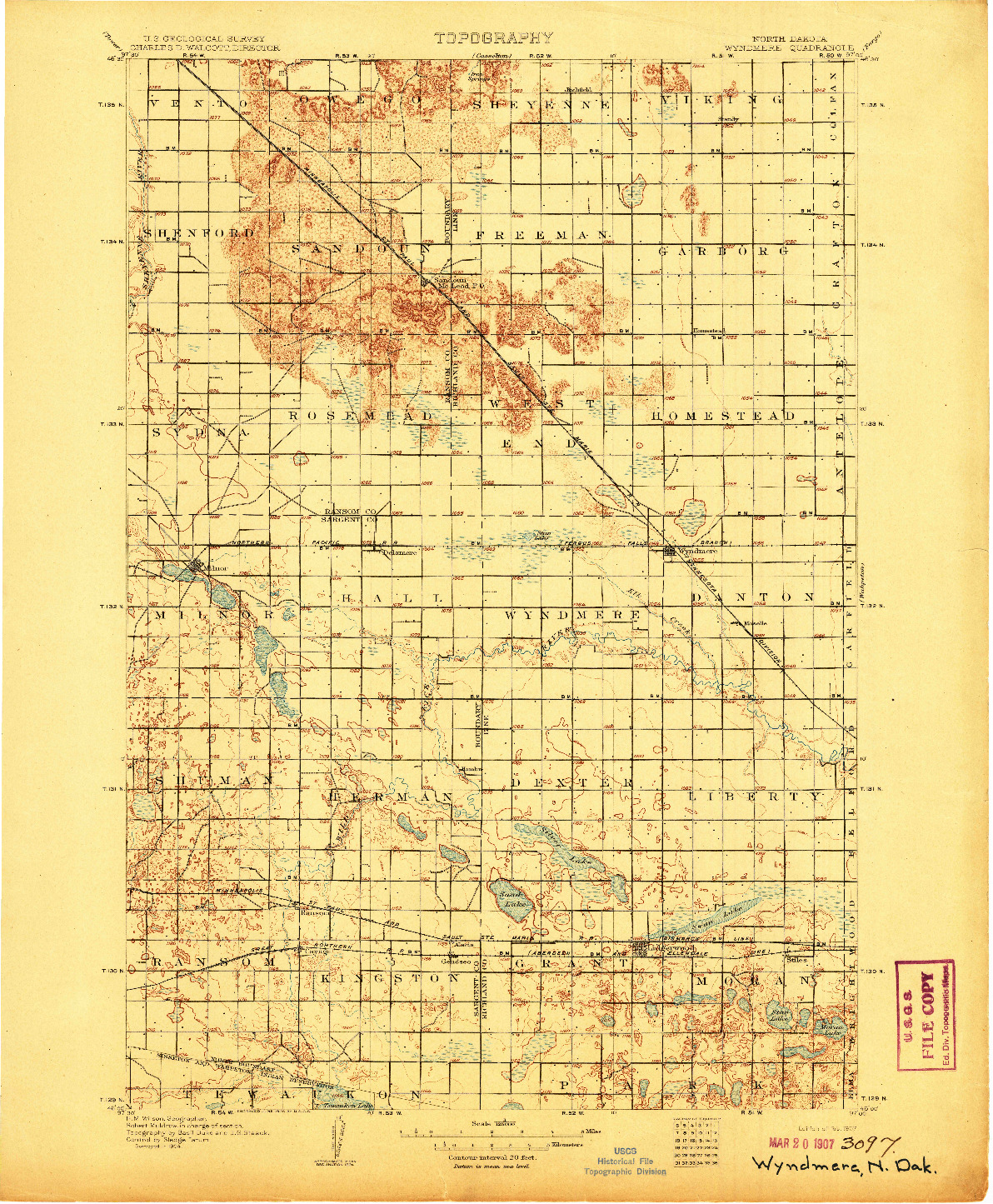 USGS 1:125000-SCALE QUADRANGLE FOR WYNDMERE, ND 1907