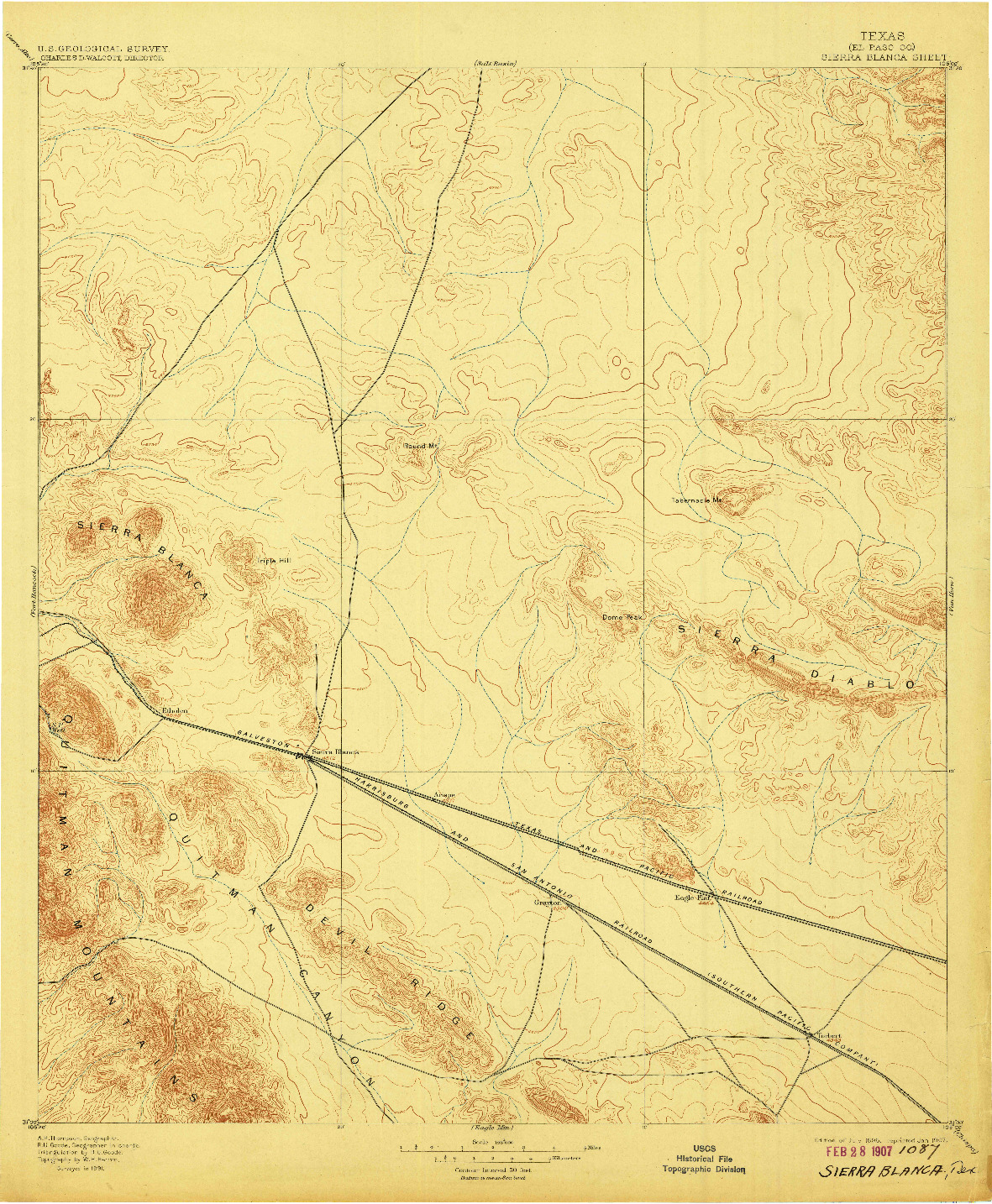USGS 1:125000-SCALE QUADRANGLE FOR SIERRA BLANCA, TX 1895
