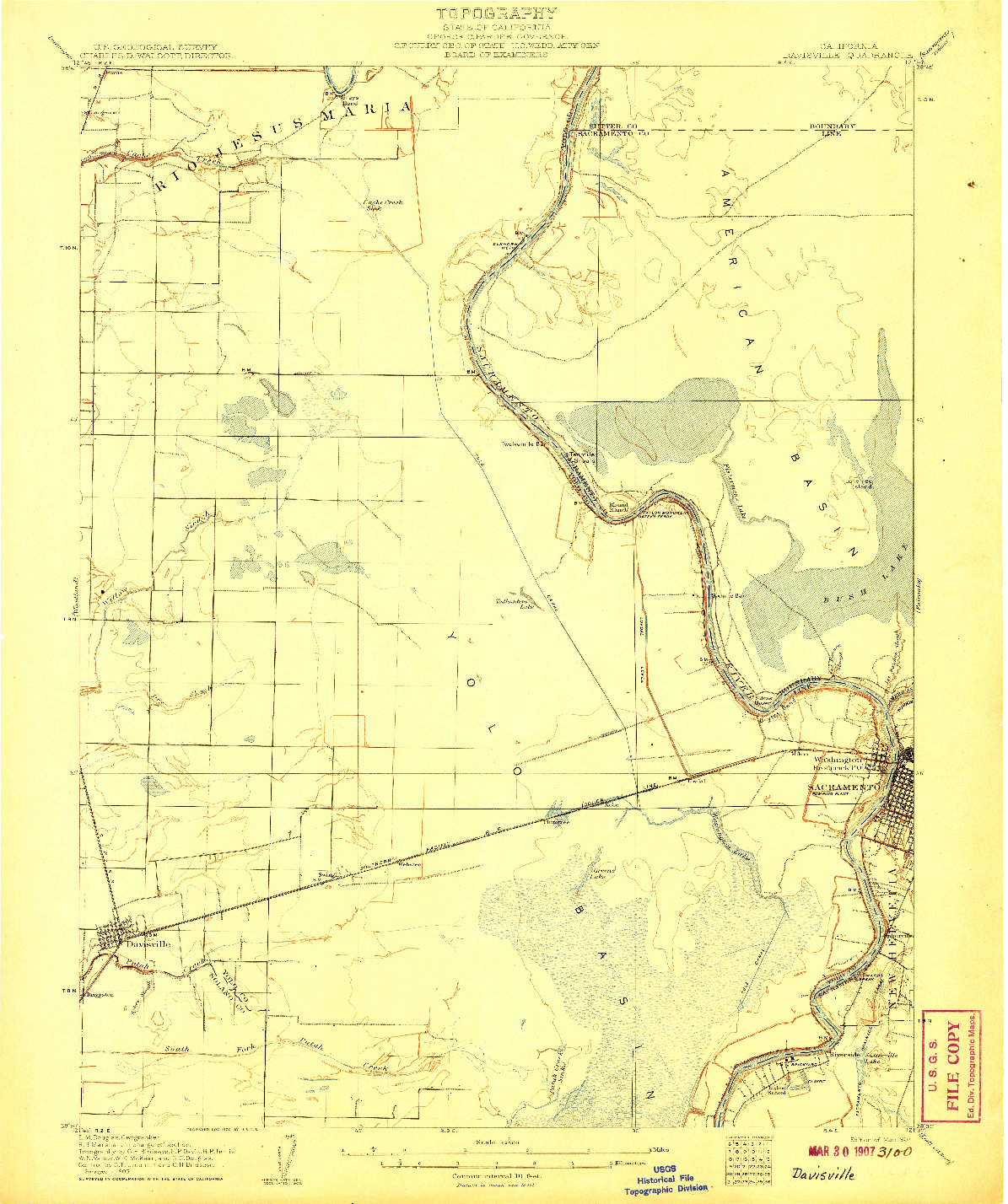 USGS 1:62500-SCALE QUADRANGLE FOR DAVISVILLE, CA 1907