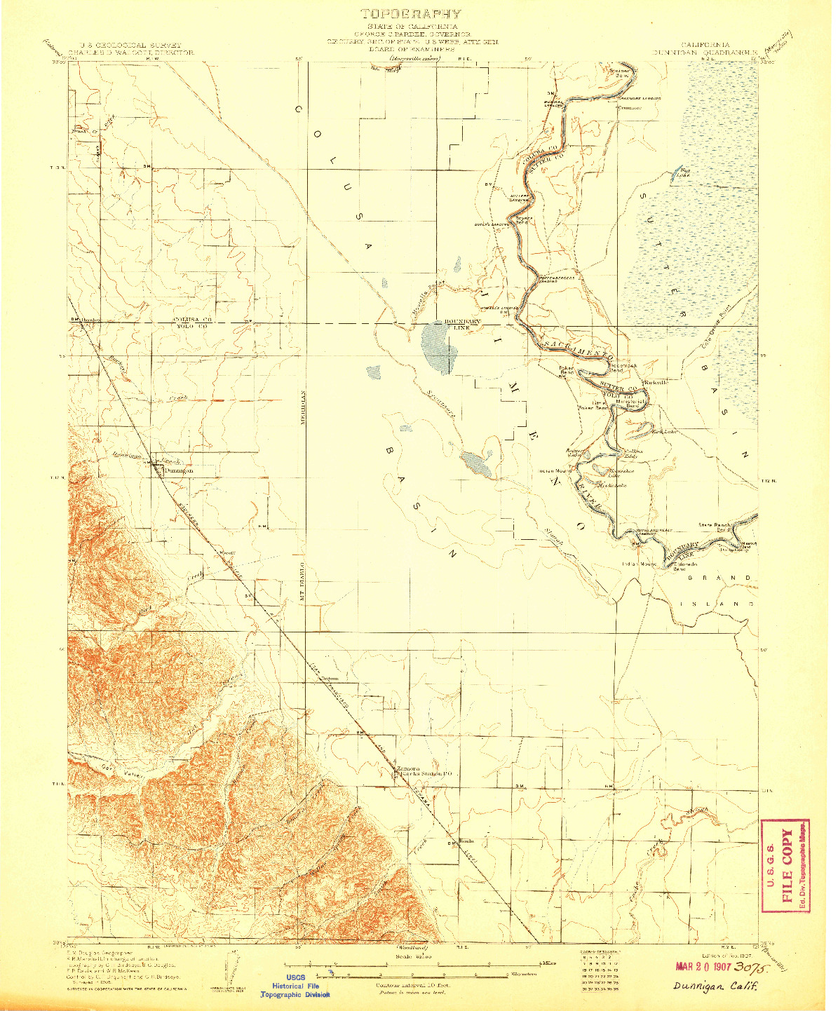 USGS 1:62500-SCALE QUADRANGLE FOR DUNNIGAN, CA 1907