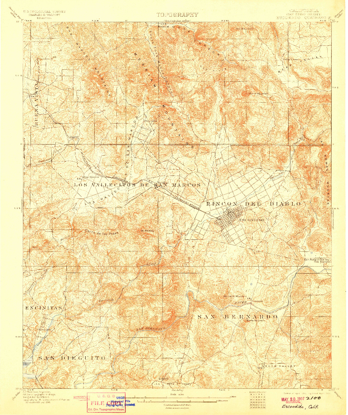 USGS 1:62500-SCALE QUADRANGLE FOR ESCONDIDO, CA 1901