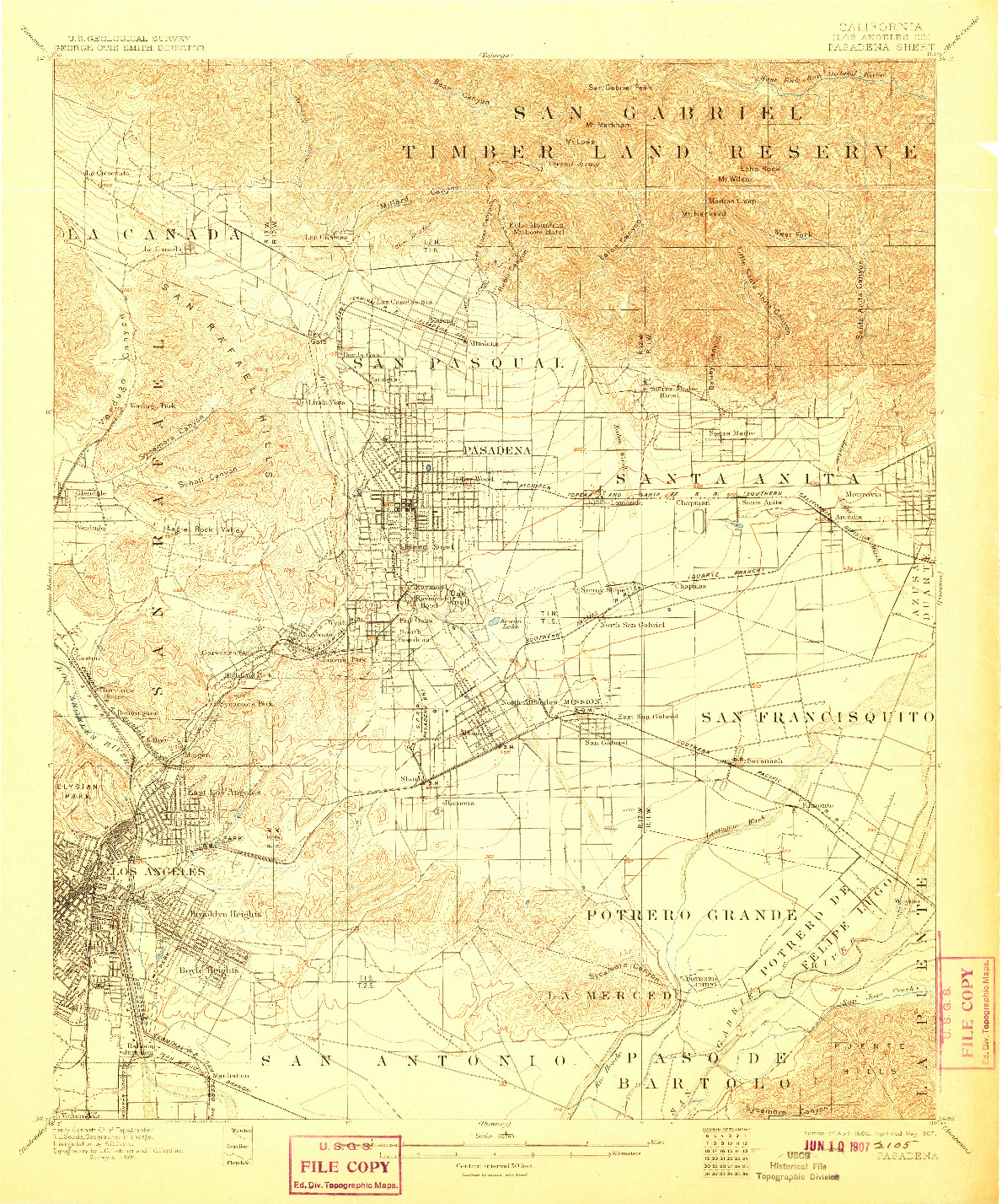 USGS 1:62500-SCALE QUADRANGLE FOR PASADENA, CA 1900