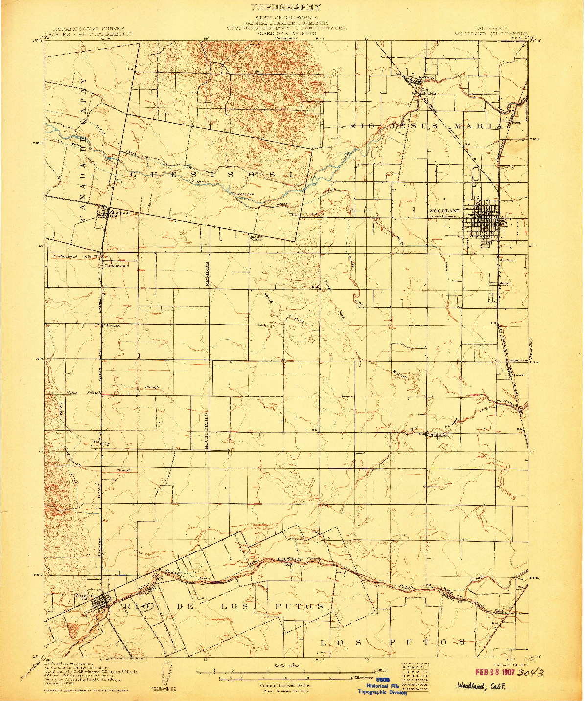 USGS 1:62500-SCALE QUADRANGLE FOR WOODLAND, CA 1907