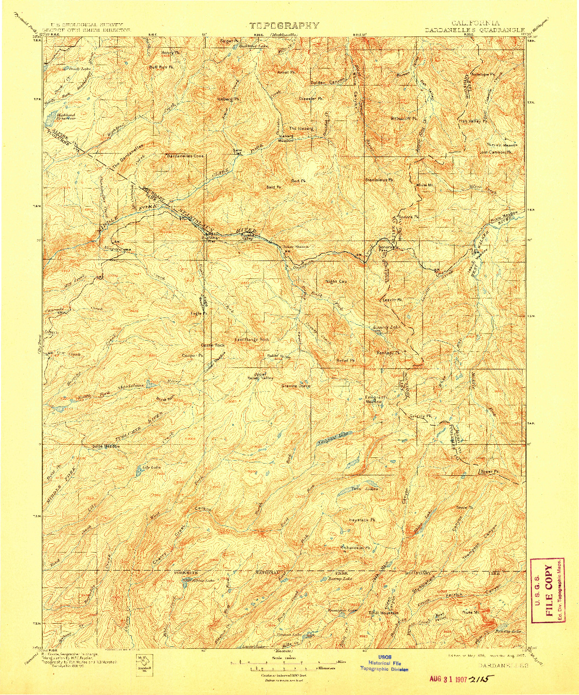 USGS 1:125000-SCALE QUADRANGLE FOR DARDANELLES, CA 1898