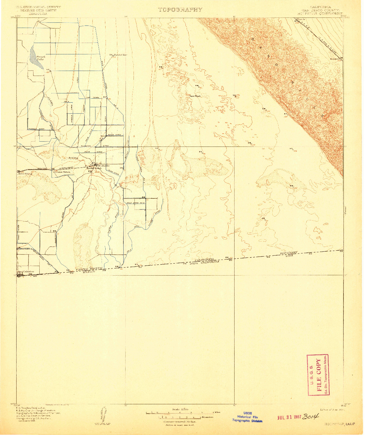 USGS 1:125000-SCALE QUADRANGLE FOR HOLTVILLE, CA 1907