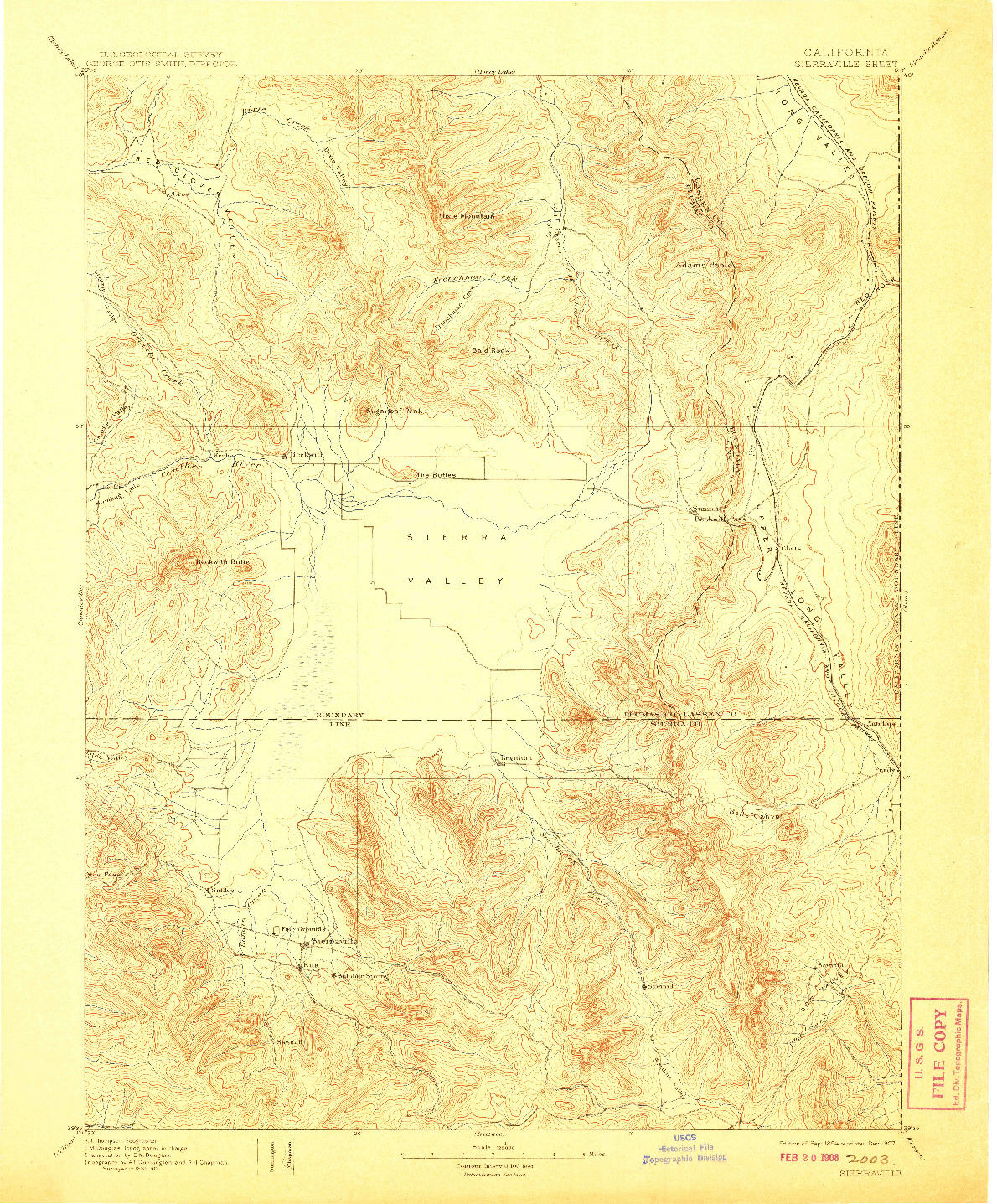 USGS 1:125000-SCALE QUADRANGLE FOR SIERRAVILLE, CA 1894