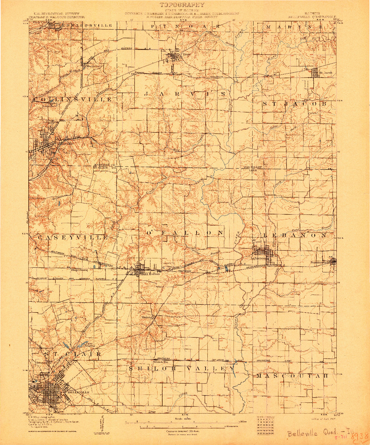 USGS 1:62500-SCALE QUADRANGLE FOR BELLEVILLE, IL 1907